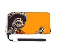 Jubonexis Portefeuille long à deux volets en cuir synthétique avec motif squelette pour jouer de la guitare, porte-monnaie, carte de crédit, stockage d'argent pour homme et femme