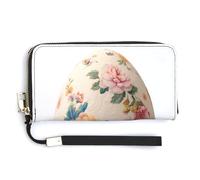 Jubonexis Portefeuille long à deux volets en cuir synthétique avec motif œuf de Pâques avec motif floral, porte-monnaie, carte de crédit, rangement de l'argent pour femmes et hommes