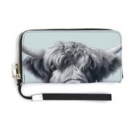 Jubonexis Portefeuille long à deux volets en cuir synthétique avec motif vache des Highlands portant une chemise bleue, porte-monnaie, carte de crédit, stockage d'argent durable pour homme et femme