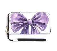 Jubonexis Portefeuille long à deux volets en cuir synthétique avec nœud papillon et queues aquarelle, lavande, couleur, 20.0*10.5cm