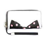 Jubonexis Portefeuille long à deux volets en cuir synthétique avec nœud papillon noir à pois roses, porte-monnaie, carte de crédit, porte-cartes et argent pour homme et femme