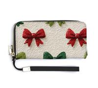 Jubonexis Portefeuille long à deux volets en cuir synthétique avec nœuds rouges et verts, porte-monnaie, porte-cartes et argent pour homme et femme