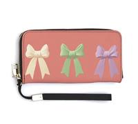 Jubonexis Portefeuille long à deux volets en cuir synthétique avec nœuds verts et blancs, porte-monnaie, porte-cartes et argent pour homme et femme