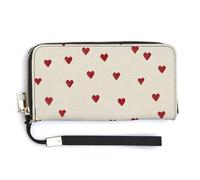 Jubonexis Portefeuille long à deux volets en cuir synthétique avec petit cœur rouge sur fond beige, porte-monnaie, carte de crédit, stockage de l'argent pour homme et femme