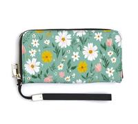 Jubonexis Portefeuille long à deux volets en cuir synthétique avec petites fleurs et feuilles, porte-monnaie, porte-cartes et argent pour homme et femme