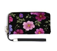 Jubonexis Portefeuille long à deux volets en cuir synthétique avec petites fleurs roses, violettes et bleues, porte-monnaie, porte-cartes et argent pour homme et femme