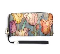 Jubonexis Portefeuille long à deux volets en cuir synthétique avec porte-monnaie, carte de crédit, porte-cartes, marguerites, coquelicots, vitrail
