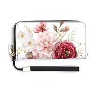 Jubonexis Portefeuille long à deux volets en cuir synthétique avec roses roses, rouges et blanches, porte-monnaie, porte-cartes et argent pour homme et femme
