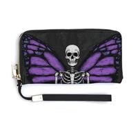 Jubonexis Portefeuille long à deux volets en cuir synthétique avec squelette humain en position de méditation, porte-monnaie, carte de crédit, porte-cartes et argent pour homme et femme