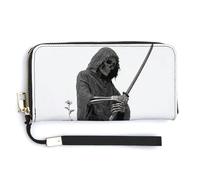 Jubonexis Portefeuille long à deux volets en cuir synthétique avec squelette tenant une épée Katana, porte-monnaie, carte de crédit, porte-cartes, argent pour homme et femme
