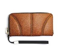 Jubonexis Portefeuille long à deux volets en cuir synthétique avec texture de basket-ball, porte-monnaie, carte de crédit, porte-cartes et argent pour homme et femme