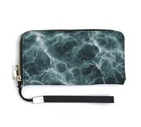 Jubonexis Portefeuille long à deux volets en cuir synthétique avec texture marbre vert foncé veines blanches, porte-monnaie, carte de crédit, porte-cartes et argent pour homme et femme