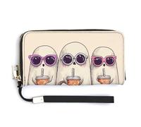 Jubonexis Portefeuille long à deux volets en cuir synthétique avec trois fantômes mignons portant des lunettes de soleil, porte-monnaie, carte de crédit, porte-cartes et argent pour homme et femme