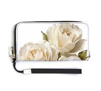 Jubonexis Portefeuille long à deux volets en cuir synthétique avec trois roses crème, porte-monnaie, carte de crédit, stockage d'argent pour homme et femme