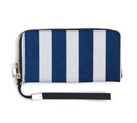 Jubonexis Portefeuille long à deux volets en cuir synthétique bleu marine à rayures blanches pour pièces de monnaie, carte de crédit, stockage d'argent pour homme et femme