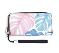 Jubonexis Portefeuille long à deux volets en cuir synthétique Monstera aux couleurs pastel, porte-monnaie, carte de crédit, porte-cartes durable pour homme et femme