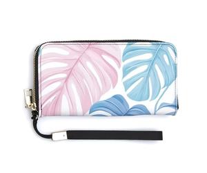 Jubonexis Portefeuille long à deux volets en cuir synthétique Monstera aux couleurs pastel, porte-monnaie, carte de crédit, porte-cartes durable pour homme et femme
