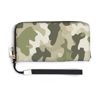 Jubonexis Portefeuille long à deux volets en cuir synthétique motif camouflage vert militaire beige pour pièces de monnaie, carte de crédit, stockage d'argent pour homme et femme