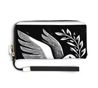 Jubonexis Portefeuille long à deux volets en cuir synthétique motif colombe de paix avec une brindille d'olive et porte-monnaie pour cartes de crédit durable pour homme et femme