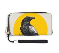 Jubonexis Portefeuille long à deux volets en cuir synthétique motif corbeau mystérieux sur branche pour pièces de monnaie, carte de crédit, stockage d'argent pour homme et femme