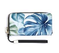 Jubonexis Portefeuille long à deux volets en cuir synthétique motif feuilles tropicales Monstera pour pièces de monnaie, carte de crédit, porte-cartes et argent pour homme et femme