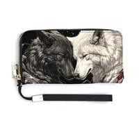 Jubonexis Portefeuille long à deux volets en cuir synthétique noir et blanc avec motif loups américains pour pièces de monnaie, cartes de crédit, stockage d'argent pour homme et femme