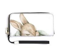 Jubonexis Portefeuille long à deux volets en cuir synthétique pour bébé lapin aquarelle dans une couverture, porte-monnaie, carte de crédit, porte-cartes et argent pour homme et femme, blanc, 20.0