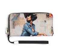 Jubonexis Portefeuille long à deux volets en cuir synthétique pour journaux graffitis Cowgirl - Porte-monnaie - Porte-monnaie - Porte-cartes - Stockage d'argent pour homme et femme