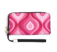 Jubonexis Portefeuille long à deux volets en cuir synthétique rose avec motif vague rétro pour pièces de monnaie, carte de crédit, stockage d'argent pour homme et femme