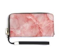 Jubonexis Portefeuille long à deux volets en cuir synthétique rouge clair avec veines blanches, porte-monnaie, porte-monnaie, porte-cartes et argent pour homme et femme