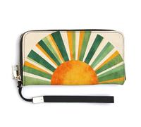 Jubonexis Portefeuille long à deux volets en cuir synthétique simple et coloré pour les rayons du soleil du milieu du siècle, porte-monnaie et carte de crédit, porte-cartes durable pour homme et femme