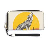 Jubonexis Portefeuille long à deux volets en cuir synthétique style rétro des années 90, coyote hurlant sur une falaise, porte-monnaie, carte de crédit, porte-monnaie, porte-monnaie, stockage d'argent