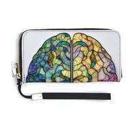 Jubonexis Portefeuille long à deux volets en cuir synthétique style vitrail cerveau humain, porte-monnaie, carte de crédit, porte-cartes, stockage d'argent pour homme et femme