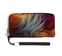 Jubonexis Portefeuille long à deux volets en cuir synthétique texturé en fausse fourrure arc-en-ciel pour pièces de monnaie, carte de crédit, rangement de l'argent pour homme et femme