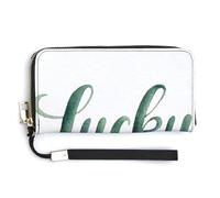 Jubonexis Portefeuille long à deux volets en cuir synthétique vert émeraude avec mot porte-bonheur pour pièces de monnaie, carte de crédit, porte-cartes et argent pour homme et femme