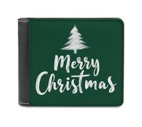Jubonexis Portefeuille minimaliste à deux volets en cuir synthétique souple avec inscription « Merry Christmas on Green Tree » - Porte-monnaie - Durable - Porte-cartes fin - Pour homme et femme