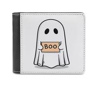 Jubonexis Portefeuille minimaliste à deux volets en cuir synthétique souple avec motif fantôme flottant tenant un signe Boo - Porte-monnaie - Durable - Porte-cartes fin pour homme et femme