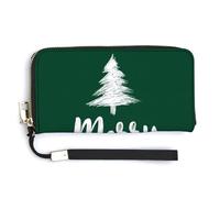 Jubonexis Portefeuille minimaliste en cuir synthétique avec inscription Merry Christmas on Green Tree - Long portefeuille à deux volets - Porte-monnaie - Porte-cartes - Stockage d'argent pour homme et
