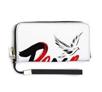 Jubonexis Portefeuille minimaliste en cuir synthétique avec inscription Word Peace White Dove - Long portefeuille à deux volets - Porte-monnaie - Porte-cartes - Stockage d'argent pour homme et femme