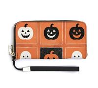 Jubonexis Portefeuille rétro à deux volets en cuir synthétique avec visages de citrouille d'Halloween mignons et fantômes, porte-monnaie, porte-cartes et argent pour homme et femme