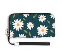 Jubonexis Portefeuille simple à deux volets en cuir synthétique avec motif floral marguerite blanche, porte-monnaie, carte de crédit, porte-cartes et argent pour homme et femme