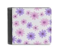 Jubonexis Portefeuille simple à deux volets en cuir synthétique souple avec motif marguerite rose violet pour pièces de monnaie, carte de crédit, portefeuille fin et durable pour hommes et femmes