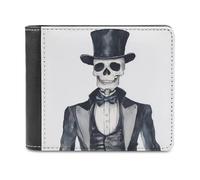 Jubonexis Portefeuille squelette gentleman effrayant Halloween en cuir synthétique souple à deux volets, porte-monnaie, carte de crédit, portefeuille fin durable pour hommes et femmes