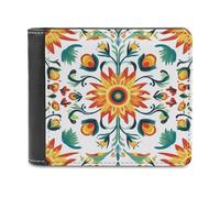 Jubonexis Portefeuille traditionnel mexicain folk en cuir synthétique souple à deux volets, porte-monnaie, carte de crédit, porte-cartes, portefeuille fin pour homme et femme
