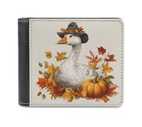 Jubonexis Portefeuille vintage à deux volets en cuir PU souple avec motif oies blanches et citrouille - Porte-monnaie - Durable - Porte-cartes fin - Pour homme et femme