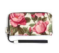 Jubonexis Portefeuille vintage à deux volets en cuir synthétique avec motif bouquet de roses roses, porte-monnaie, carte de crédit, porte-cartes et argent pour homme et femme