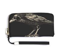 Jubonexis Portefeuille vintage à deux volets en cuir synthétique avec motif corbeau sur un crâne humain, porte-monnaie, carte de crédit, porte-cartes et argent pour homme et femme