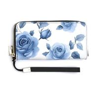 Jubonexis Portefeuille vintage à deux volets en cuir synthétique avec petites roses bleu clair aquarelle, porte-monnaie, carte de crédit, porte-cartes et argent pour homme et femme