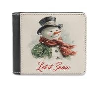 Jubonexis Portefeuille vintage à deux volets en cuir synthétique souple avec motif bonhomme de neige Let It Snow pour pièces de monnaie, carte de crédit, porte-cartes et billets pour homme et femme