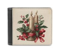 Jubonexis Portefeuille vintage à deux volets en cuir synthétique souple pour bougie de Noël, porte-monnaie, carte de crédit, porte-cartes fin pour homme et femme